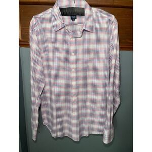 Saks‎ Fifth Avenue BLUE Mens Plaid Button Down Shirt Red White Blue Size Medium